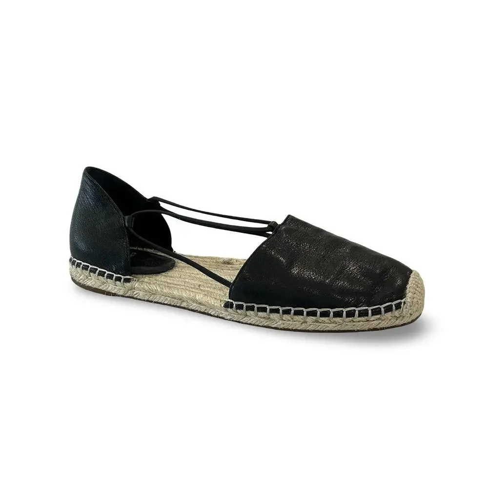 Eileen Fisher Lee Espadrille Flats Sandals Womens Size 9 Black Leather